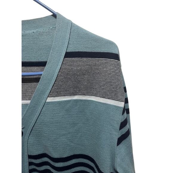 Rogues Gallery wool cardigan striped blue gray white black cotton mens large - Picture 3 of 8